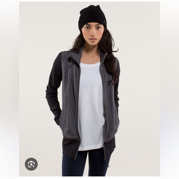 Lululemon Nice Asana herringbone Gray and Black Zip-Up Jacket size 2-4 - Picture 4 of 10